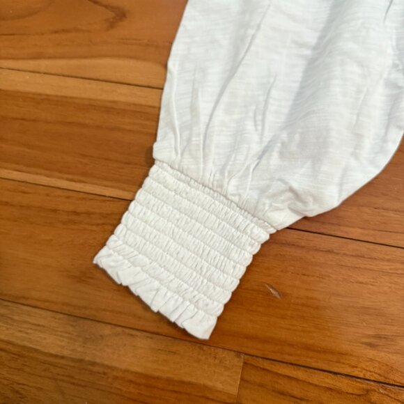 Boden Womens White Smocked Bodice Cotton Puff Sleeve Cropped Top Size Large - Picture 8 of 8